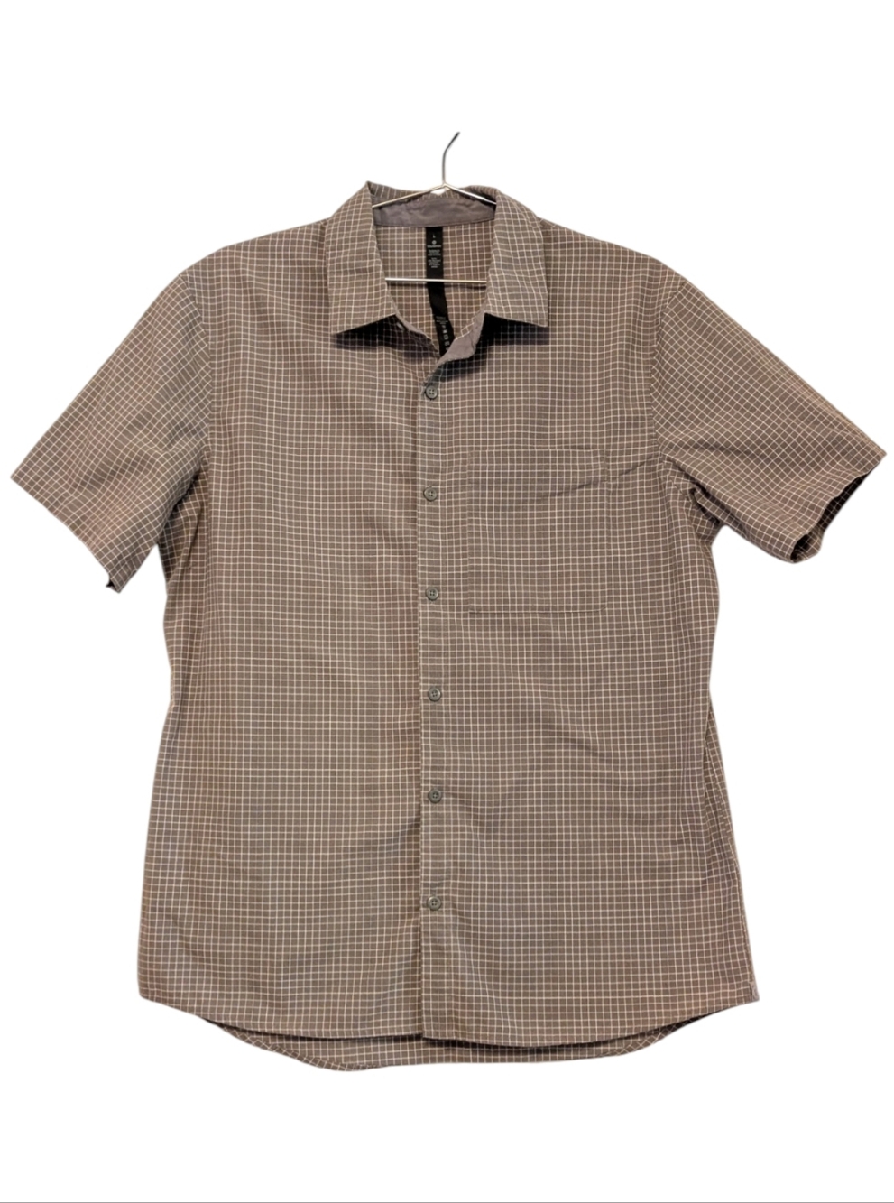 Men's Short Sleeve Button-Up Shirt - Brown Check